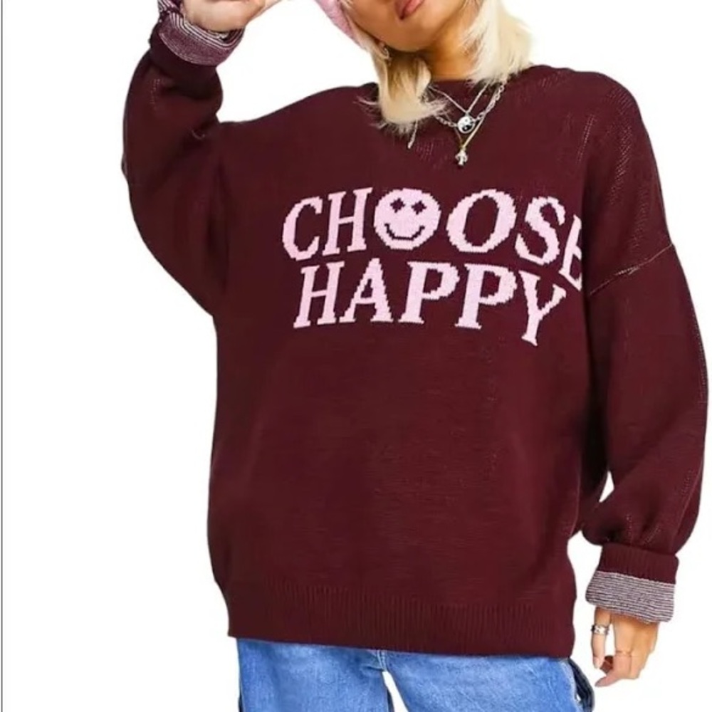 Topshop Choose Happy Intarsia Graphic Sweater